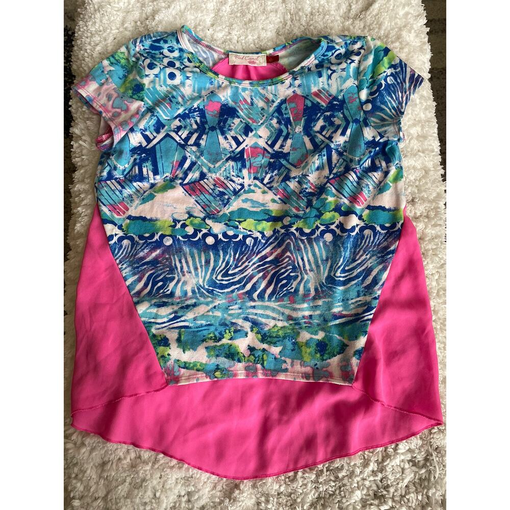 Red Camel girls sz. L pink, multicolor design short sleeved shirt (blouse). Cute